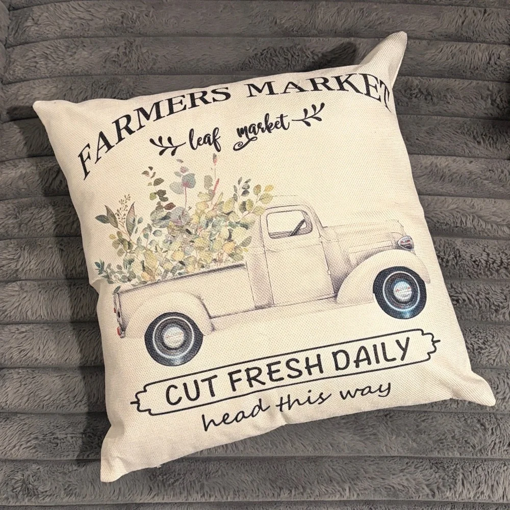 Farmers Market / Leaf Market / Cut Fresh Daily / Head This Way throw pillows